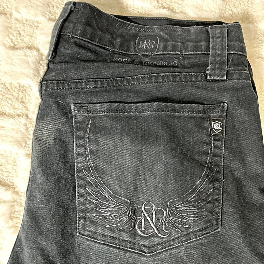 Rock & Republic Men Black‎ Straight Bootcut Jeans Mid Rise Relaxed Fit Size 36